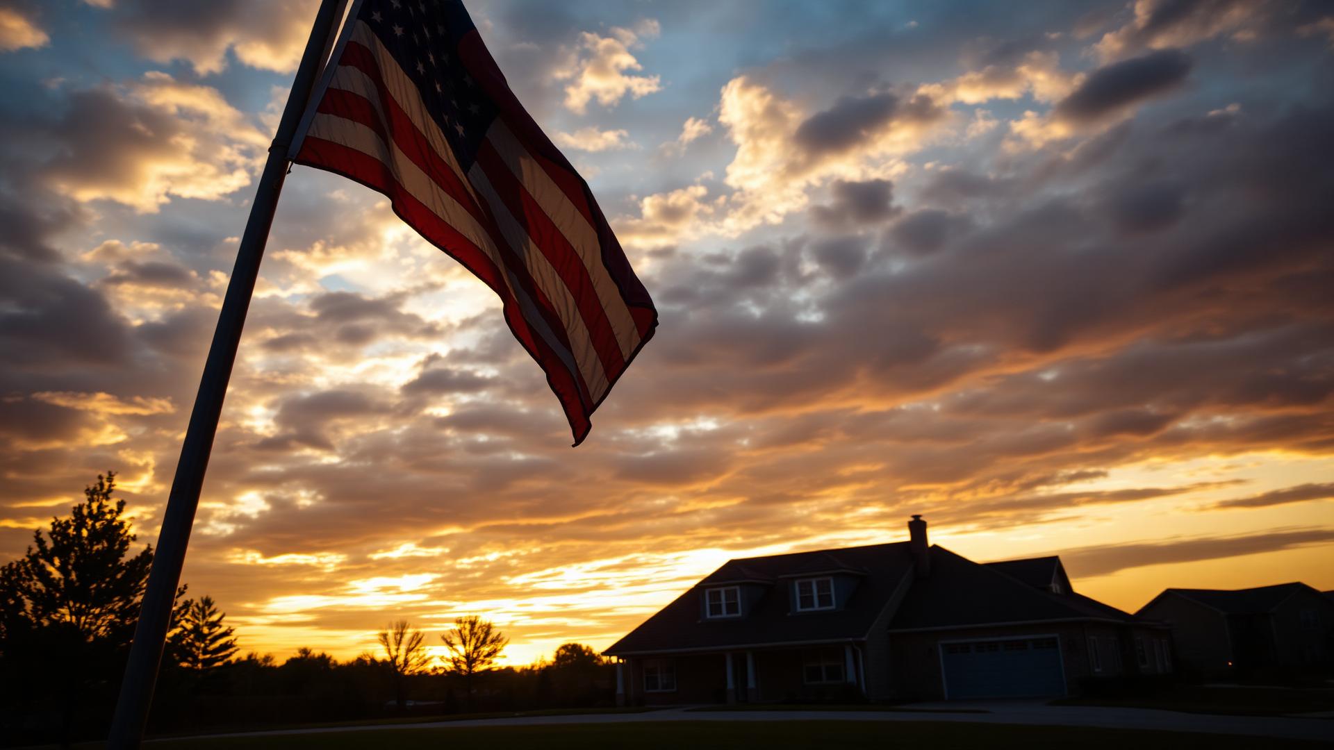 American flag at sunset